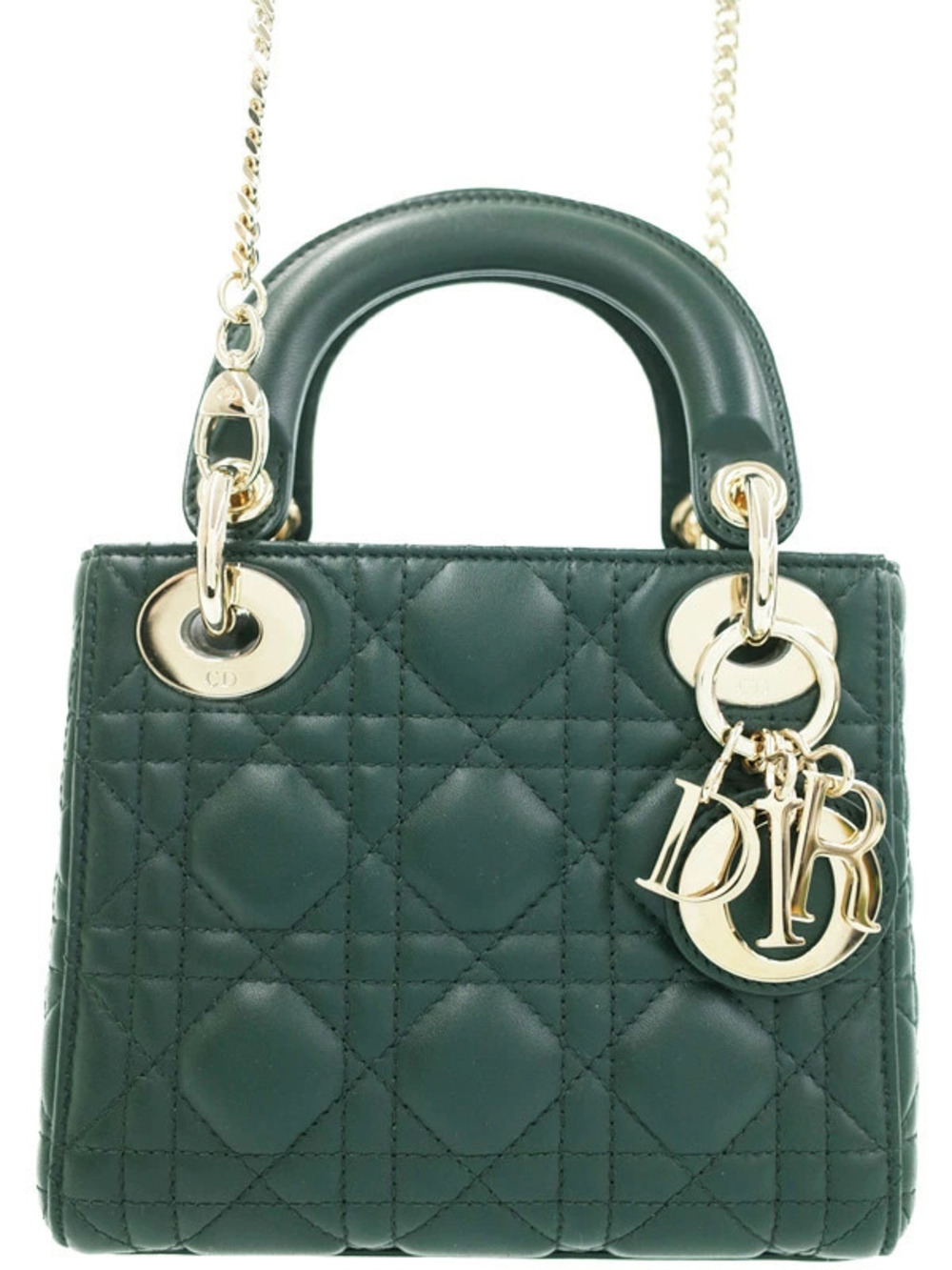 Christian Dior dark green lambskin Lady Dior bag Cannage quilting